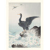 Japanese print, Cormorant on a rock, Ohara Koson