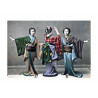 Fotografía antigua, Japón antiguo, Era Meiji, Tres bailarines en kimono