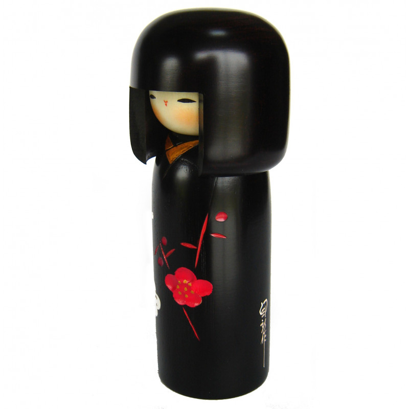 bambola di legno giapponese - kokeshi, SACHI NO HANA, nero