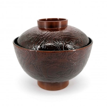 Soup bowl, wood effect, red interior, KI NO KOKA