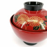 Lacquered soup bowl with lid, red and black, KOGANE NO HANA