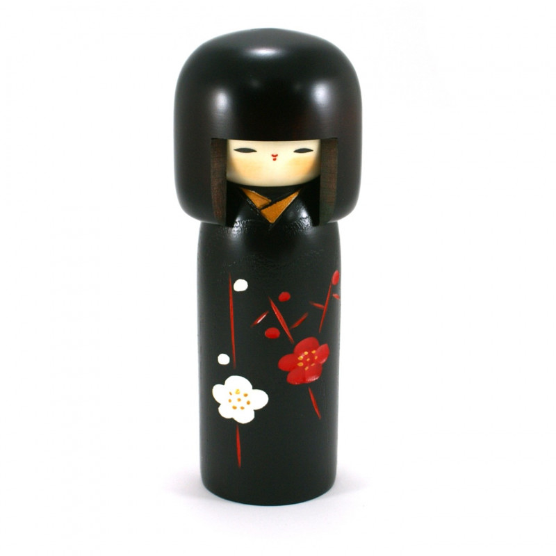 bambola di legno giapponese - kokeshi, SACHI NO HANA, nero