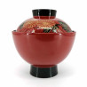 Lacquered soup bowl with lid, red and black, KOGANE NO HANA
