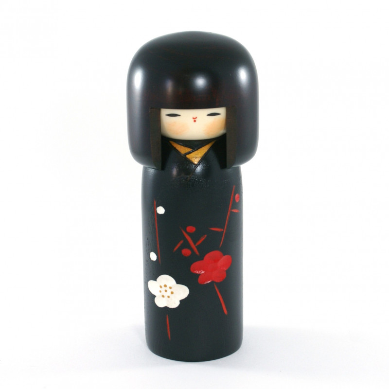 bambola di legno giapponese - kokeshi, SACHI NO HANA, nero