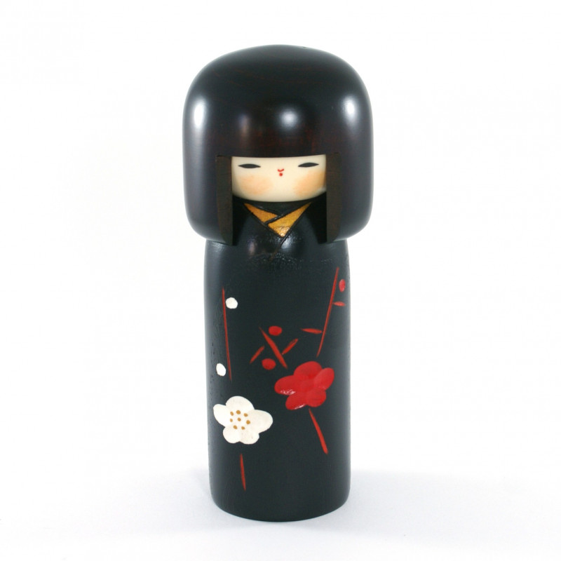muñeca de madera japonesa - kokeshi, SACHI NO HANA, negro