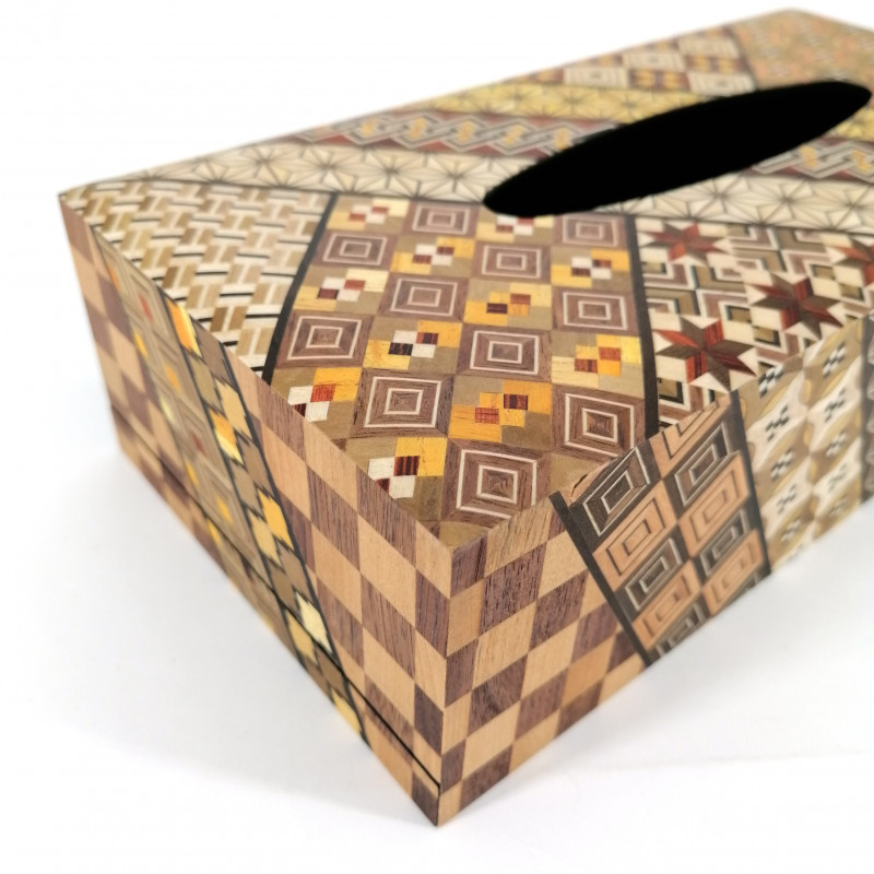Caja de pañuelos en marquetería tradicional de Yosegi de Hakone, YOSEGI