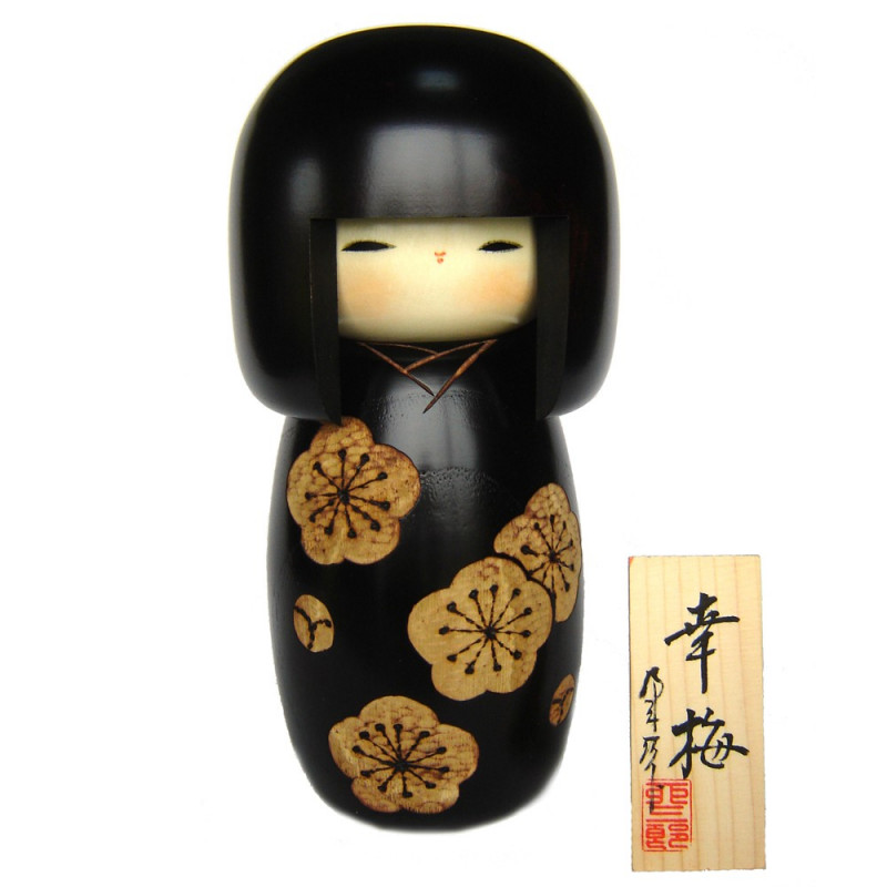muñeca de madera japonesa - kokeshi, KOUBAI, negro