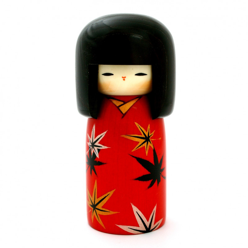 muñeca de madera japonesa - kokeshi, TSUBAKI, roja