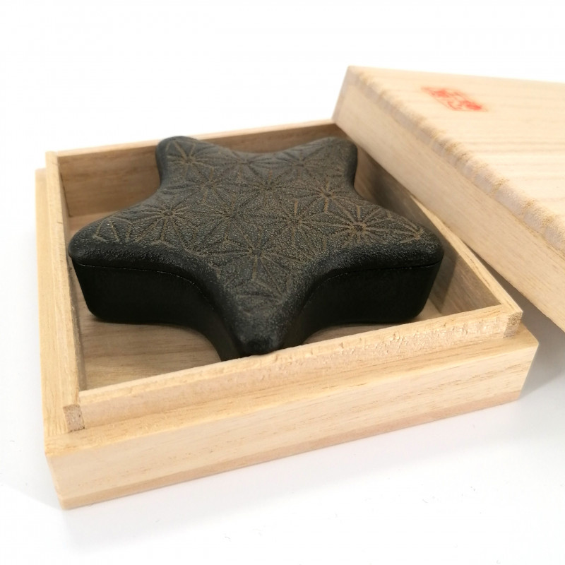 boîte à bijoux noire japonaise en fonte, ASANOHA HOSHI, étoile