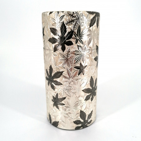 Japanese aluminium tea canister, MOMIJI, silver