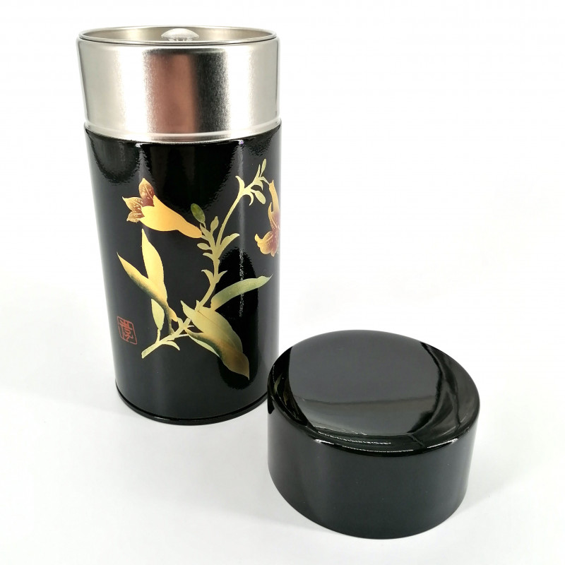 Japanese metal tea box, HONKIN YURI, black