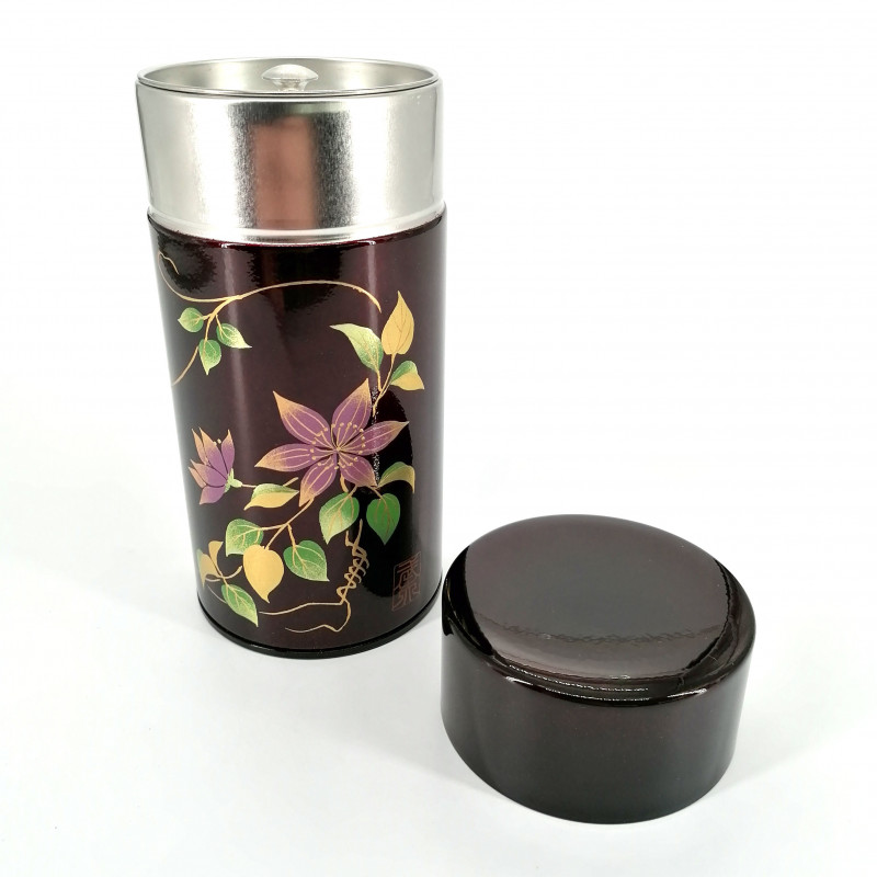 Japanese metal tea box, HONKIN TESSEN, Burgundy color