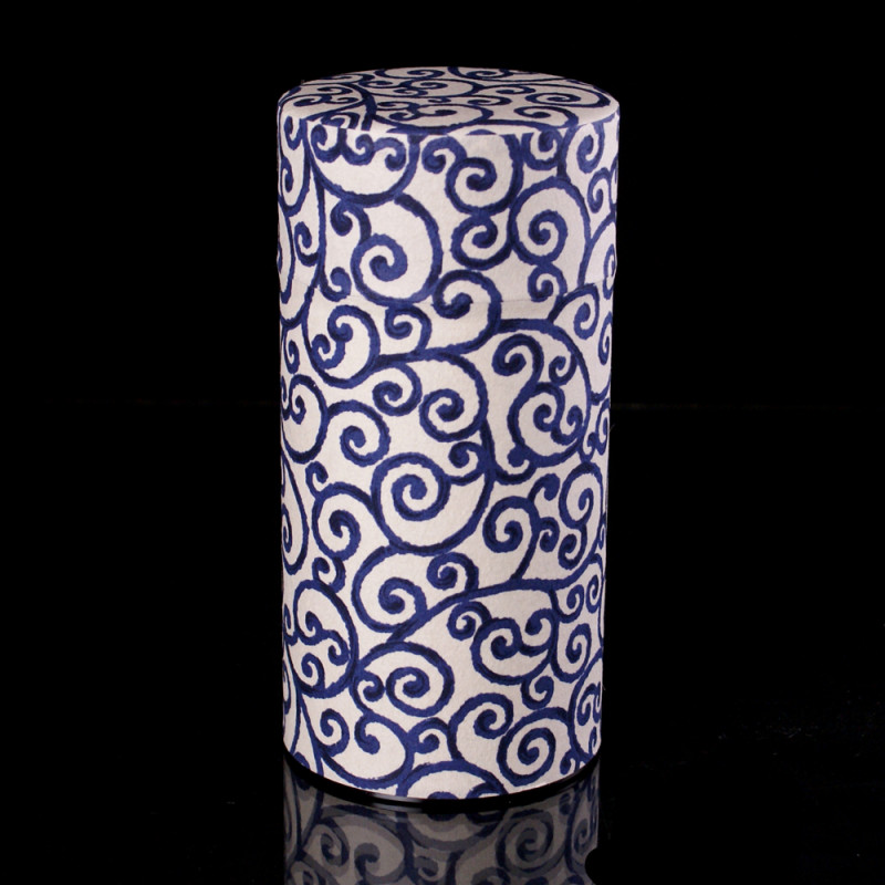 Japanische Teedose aus Washi-Papier, AIZOME KARAKUSA, blau