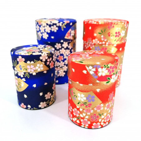 Japanische Teedose aus Washi-Papier, HANA SAKURA, rot und blau