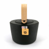 Bouilloire en fonte japonaise forme droite anse en bois clair, MOKUSEI HANDORU, noir