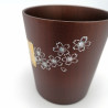 Japanese tea cup in dark natsume wood with gold and silver lacquered cherry blossom pattern, MAKIE SAKURA