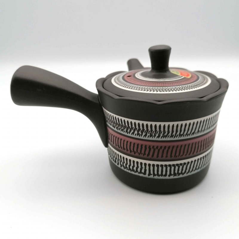 Japanese teapot tokoname kyusu, POKO, red and white stripes