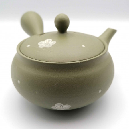 Japanische Teekanne Tokoname Kyusu, BEJU SAKURA, Beige und Kirschblüten