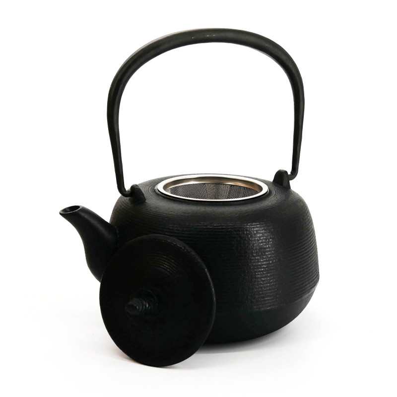 Schwarz emaillierte japanische Teekanne aus Gusseisen, ROJI ITOME, 1,7 lt