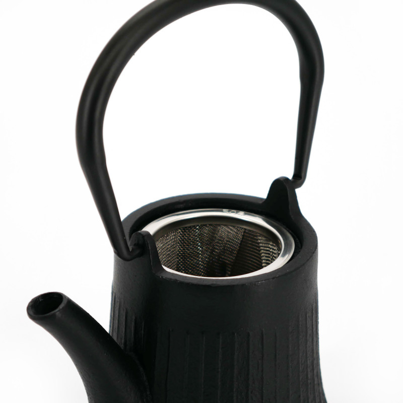 Schwarz emaillierte japanische Teekanne aus Gusseisen, ROJI BAMBOO, 0.4lt