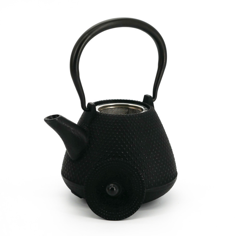 Schwarz emaillierte japanische Teekanne aus Gusseisen, ROJI DOME ARARE, 0.4lt