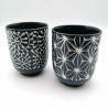2 Traditional Japanese tea cups, KARAKUSA ASANOHA, black