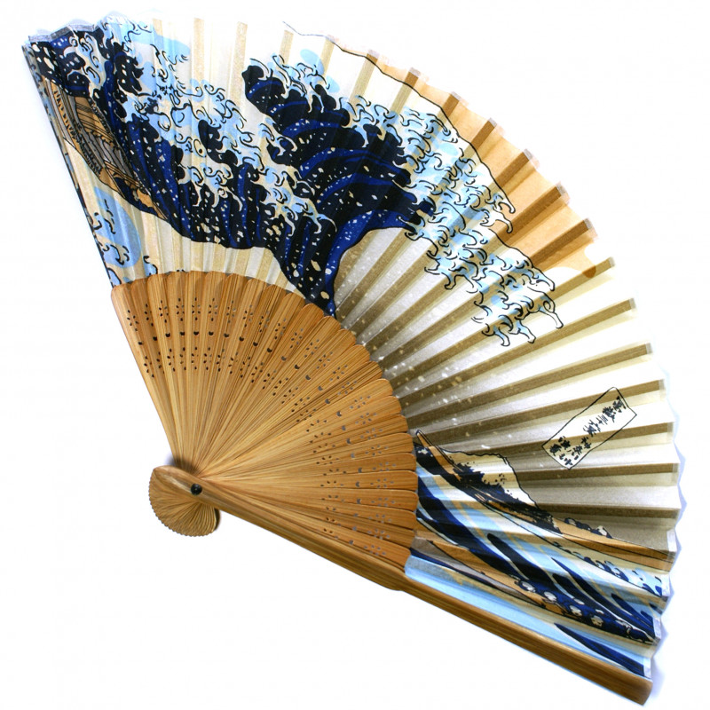 abanico japonés hecho de papel y bambú NAMIFUJI Hokusai