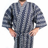 Kimono happi de algodón azul tradicional japonés con patrones de cadenas para hombre