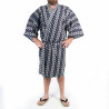 Kimono happi de algodón azul tradicional japonés con patrones de cadenas para hombre