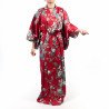 Kimono rouge traditionnel japonais pour femme pivoine et fleur de cerisier