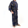 Kimono yukata traditionnel japonais bleu et or en coton kanji "général hideyoshi" pour homme, YUKATA HIDEYOSHI