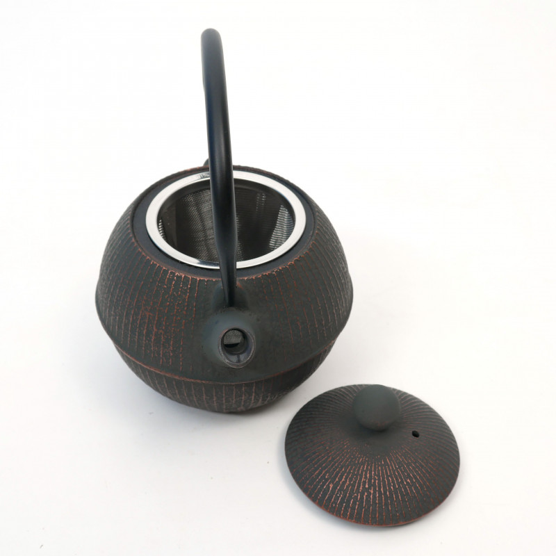 round cast iron teapot from Japan, OIHARU TEMARI 0,5lt, copper black