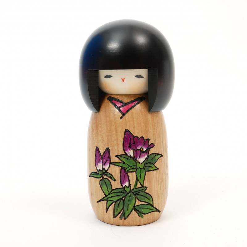 Japanese kokeshi doll gentian flower stories, HANA MONOGATARI RINDO