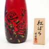 Japanese red kokeshi doll with red rose pattern, BENI BARA