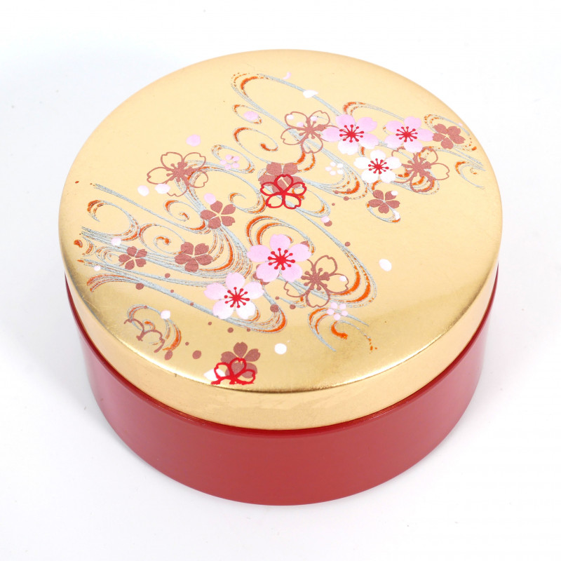 Joyero japonés rojo y dorado de resina con motivo de río de flor de cerezo, SAKURAGAWA