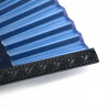 Abanico japonés de seda azul con plástico decorado con ondas, SEIGAIHA, 22cm