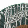 Éventail japonais vert en coton et bambou motif bambous et tigre, TAKE TORA, 22cm