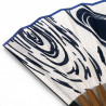 Japanese blue cotton and bamboo fan with fish pattern, SAKANA, 21cm