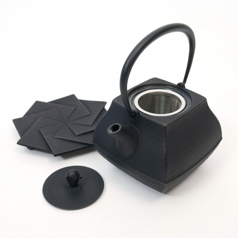 Japanese black cast iron teapot from Japan, ITCHU-DO SEKITEI + trivet