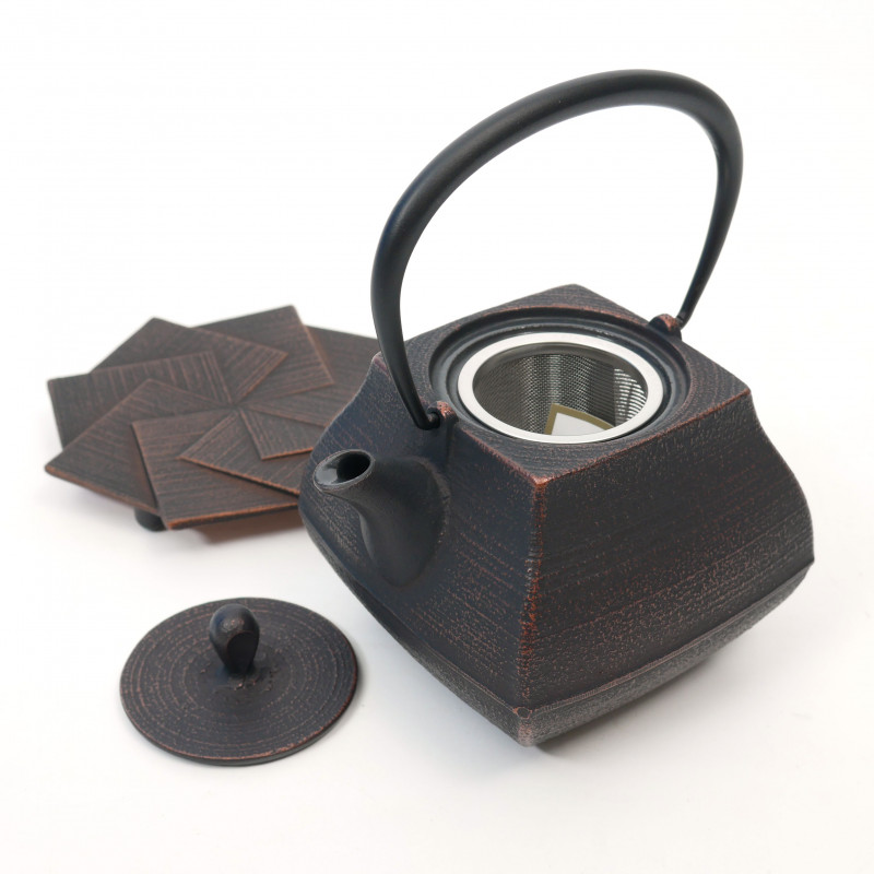 Japanese copper-colored cast iron teapot from Japan, ITCHU-DO SEKITEI + trivet