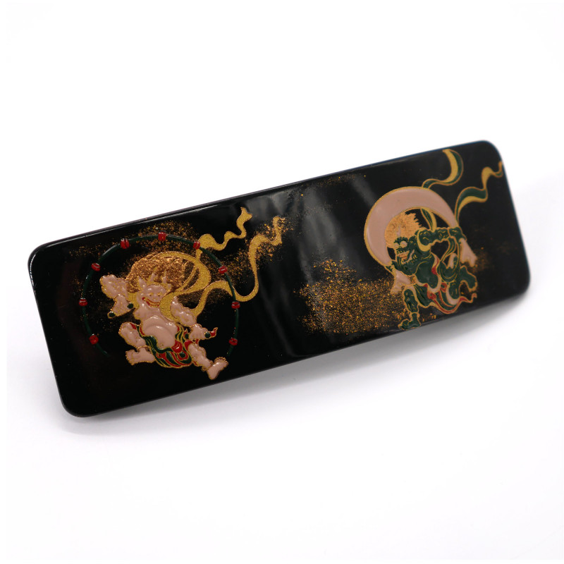 Japanese resin hair clip with wind and lightning god motif, FUJIN RAIJIN, 10.5cm
