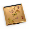 Espejo de bolsillo japonés cuadrado dorado de resina con motivo de pájaro en una rama, HAOTOMUSUBI, 7cm