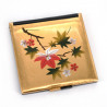 Espejo de bolsillo japonés cuadrado dorado de resina con motivo de flor de cerezo y hojas de arce, HANAICHIMONME, 7cm