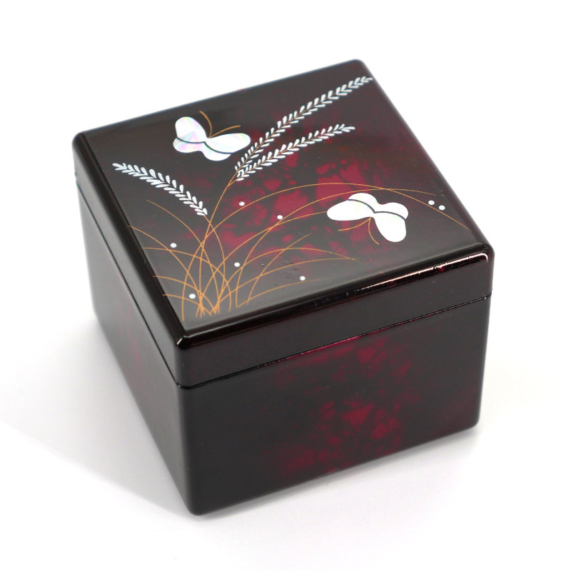 Boîte de rangement japonaise noire en résine motif papillons, MUSASHINO, 6.5x6.5x5.2cm