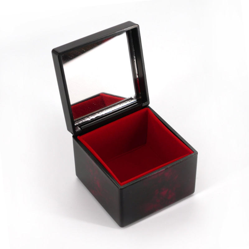 Japanese black resin storage box with fan pattern, SENMENSHUNJU, 6.5x6.5x5cm