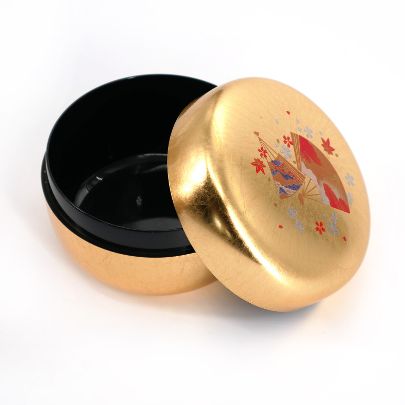 Caja de almacenamiento japonesa de resina dorada con patrón de abanico, SENMEN, 8.8cm