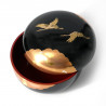 Boîte de rangement japonaise noire en résine ronde motif grues japonaises, SHOKAKU, 12cm