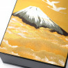 Japanische schwarze Aufbewahrungsbox aus Kunstharz mit Kränen und Mount Fuji unter dem goldenen Himmel, SHINSHUDAIIPPO, 11x7.5cm