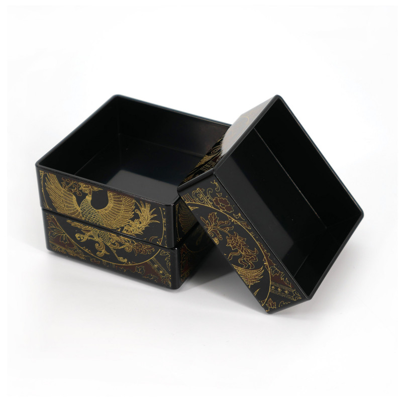 Boîte de rangement japonaise noire en forme de chariot en résine motif phénix, HOOH, 18x11x8.6cm