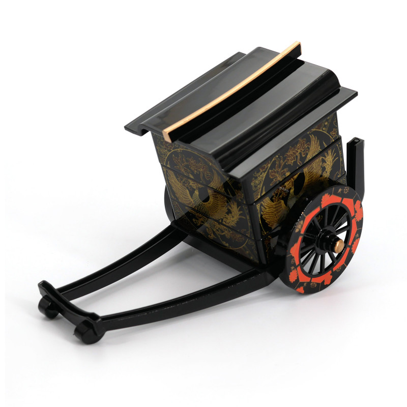 Scatola portaoggetti fenice a forma di carrello in resina nera giapponese, HOOH, 18x11x8.6cm